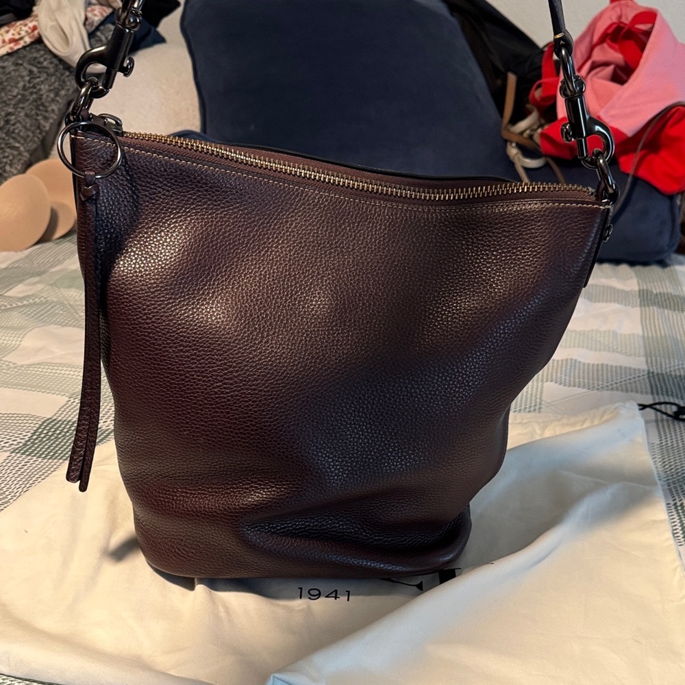Coach Dark Maroon Leather Hobo Bucket Bag